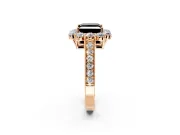 Halo Engagement Ring Setting for Fancy Black Princess Cut Center with Milgrain Channel Band and Prong Head in Rose Gold
