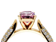 Solitaire Engagement Ring Setting for Fancy Pink Emerald Cut Center with Multi-Row Accents and Prong Head in Yellow Gold