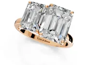 Emerald Cut and Emerald Cut Lab-Grown Diamond Toi et Moi Engagement Ring with Prong-Set Stones in Rose Gold