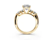 5 Stone Engagement Ring Setting for Princess Cut Center with Graduated Accents and Prong Head in Yellow Gold