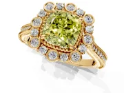 Milgrain Halo Engagement Ring Setting for Fancy Yellow Cushion Cut Center with Bezel Point Accents and Prong Head in Yellow Gold