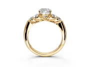 Cluster Engagement Ring Setting for Cushion Cut Center with Round Cut Accent Frame and Prong Head in Yellow Gold