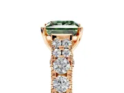 Solitaire Engagement Ring Setting for Fancy Green Princess Cut Center with Pave Cathedral Shoulders and Prong Head in Rose Gold