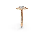 Milgrain Halo Engagement Ring Setting for Pear-Shaped Center with Bezel Point Accents and Prong Head in Rose Gold