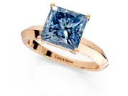 Solitaire Engagement Ring Setting for Fancy Blue Princess Cut Center with Wide Knife Ridge Band and Prong Head in Rose Gold
