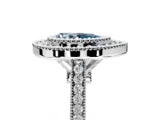 Halo Engagement Ring Setting for Fancy Blue Pear-Shaped Center with Milgrain Frame, Pave Band and Prong Head in Sterling Silver