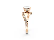 Solitaire Engagement Ring Setting for Princess Cut Center with Pave Bypass Swirl Band and Prong Head in Rose Gold