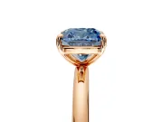Low-Set Solitaire Engagement Ring Setting for Fancy Blue Cushion Cut Center with Thin Plain Band and Prong Head in Rose Gold
