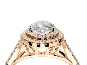 Double Halo Engagement Ring Setting for Marquise Center with Narrow Pave Split Shank and Prong Head in Rose Gold