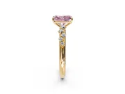 Cluster Engagement Ring Setting for Fancy Pink Radiant Cut Center with Round Cut Accent Band and Prong Head in Yellow Gold