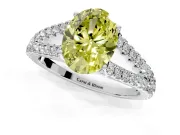 Solitaire Engagement Ring Setting for Fancy Yellow Oval Center with Pave Split Shank and Prong Head in White Gold