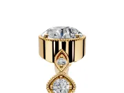 Vintage Station Engagement Ring Setting for Round Cut Center with Accents and Prong Head in Yellow Gold