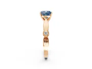 Solitaire Engagement Ring Setting for Fancy Blue Cushion Cut Center with Carved Leaf Shoulders and Prong Head in Rose Gold