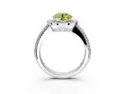 Milgrain Halo Engagement Ring Setting for Fancy Yellow Round Cut Center with Three-Sided Pave Band and Prong Head in White Gold