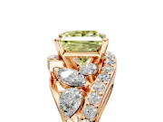 Halo Engagement Ring Setting for Fancy Yellow Princess Cut Center with Marquise and Pave Bypass Band and Prong Head in Rose Gold