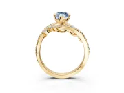 Solitaire Engagement Ring Setting for Fancy Blue Marquise Center with Pave Bypass Twist Band and Prong Head in Yellow Gold