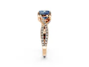 Solitaire Engagement Ring Setting for Fancy Blue Cushion Cut Center with Narrow Twist Pave Band and Prong Head in Rose Gold