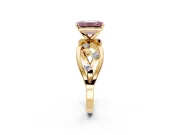 Solitaire Engagement Ring Setting for Fancy Pink Emerald Cut Center with Criss-Cross Accent Band and Prong Head in Yellow Gold