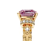 Solitaire Engagement Ring Setting for Fancy Pink Asscher Cut Center with Filigree Band and Prong Head in Yellow Gold