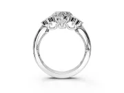 Cluster Engagement Ring Setting for Heart-Shaped Center with Bezel Accent Clusters and Prong Head in Platinum