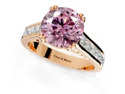 Solitaire Engagement Ring Setting for Fancy Pink Round Cut Center with Channel Band and Double Claw Prong Head in Rose Gold