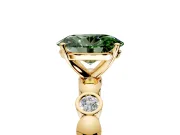 Solitaire Engagement Ring Setting for Fancy Green Oval Center with Beaded Bezel Station Band and Prong Head in Yellow Gold