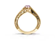 Solitaire Engagement Ring Setting for Fancy Pink Pear-Shaped Center with Engraved Pave Band and Prong Head in Yellow Gold