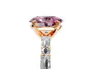 Baguette Engagement Ring Setting for Fancy Pink Oval Center with Alternating Bar-Set Band and Prong Head in Rose Gold