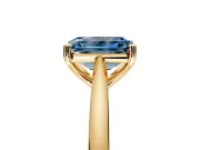 Solitaire Engagement Ring Setting for Fancy Blue Emerald Cut Center with Narrow Cathedral Band and Prong Head in Yellow Gold