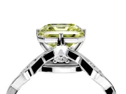 Solitaire Engagement Ring Setting for Fancy Yellow Asscher Cut Center with Accented Twist Band and Leaf Prong Head in Platinum