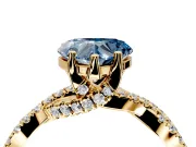 Solitaire Engagement Ring Setting for Fancy Blue Heart-Shaped Center with Narrow Twist Pave Band and Prong Head in Yellow Gold