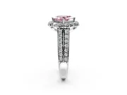 Large Accent Halo Engagement Ring Setting for Fancy Pink Princess Cut Center with Pave Split Shank and Prong Head in Sterling Silver