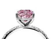 Solitaire Engagement Ring Setting for Fancy Pink Cushion Cut Center with Micro Pave Band and Prong Head in Platinum