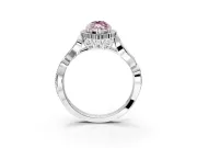 Halo Engagement Ring Setting for Fancy Pink Marquise Center with Leaf Motif Split Shank and Prong Head in Platinum
