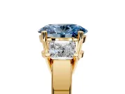 3 Stone Engagement Ring Setting for Fancy Blue Oval Center with Matching Side Accents and Prong Head in Yellow Gold