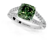 Solitaire Engagement Ring Setting for Fancy Green Cushion Cut Center with Pave Split Shank and Prong Head in Sterling Silver