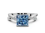 Crossover Engagement Ring Setting for Fancy Blue Princess Cut Center with Pave and Plain Strands and Prong Head in Sterling Silver