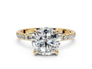Solitaire Engagement Ring Setting for Round Cut Center with Fine Pave Narrow Band and Prong Head in Yellow Gold