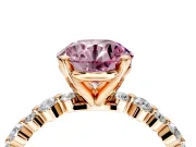 Solitaire Engagement Ring Setting for Fancy Pink Round Cut Center with Alternating Size Accents and Prong Head in Rose Gold