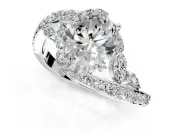 Solitaire Engagement Ring Setting for Oval Center with Pave Bypass Twist Band and Prong Head in White Gold