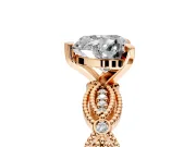Solitaire Engagement Ring Setting for Heart-Shaped Center with Marquise Panel Band and Prong Head in Rose Gold