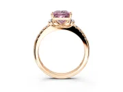 Paired Accent Engagement Ring Setting for Fancy Pink Princess Cut Center with Pave Band and Prong Head in Rose Gold