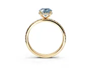 Hidden Halo Engagement Ring Setting for Fancy Blue Oval Center with Pave Band and Prong Head in Yellow Gold