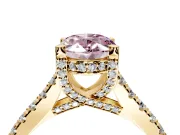 Solitaire Engagement Ring Setting for Fancy Pink Oval Center with Widening Pave Band and Claw Prong Head in Yellow Gold