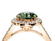 Halo Engagement Ring Setting for Fancy Green Round Cut Center with Raised Halo, Pave Band and Prong Head in Rose Gold