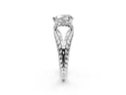 Halo Engagement Ring Setting for Heart-Shaped Center with Rope Twist Split Shank and Prong Head in Platinum