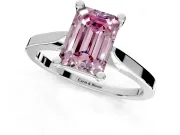 Solitaire Engagement Ring Setting for Fancy Pink Emerald Cut Center with Tapered Shoulders and Prong Head in Sterling Silver