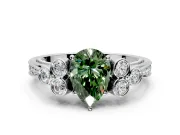 Cluster Engagement Ring Setting for Fancy Green Pear-Shaped Center with Bezel Accent Clusters and Prong Head in White Gold