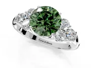 Cluster Engagement Ring Setting for Fancy Green Round Cut Center with Round Cut Accent Frame and Prong Head in White Gold