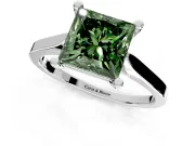 Solitaire Engagement Ring Setting for Fancy Green Princess Cut Center with Tapered Shoulders and Prong Head in Platinum